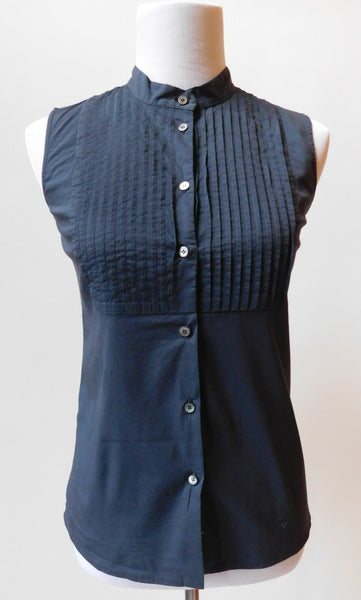 Pleated Sleeveless Button Down